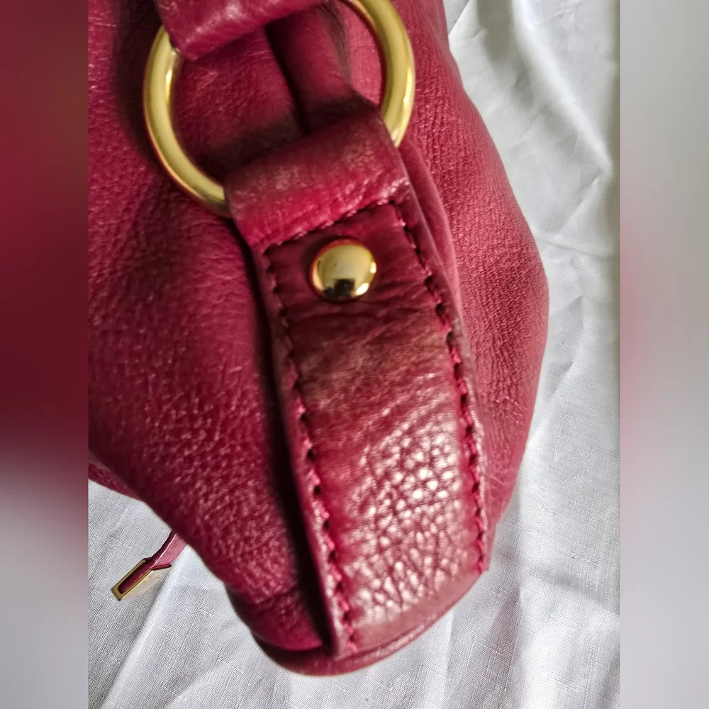 Michael Kors Burgundy Leather Hobo Bag with Gold Hardware